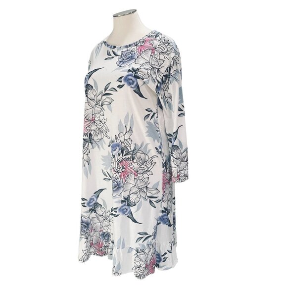 Floral Midi Dress White Blue Pink Print 2XL Ruffle Hem Spring Summer Cottagecore - Picture 7 of 11